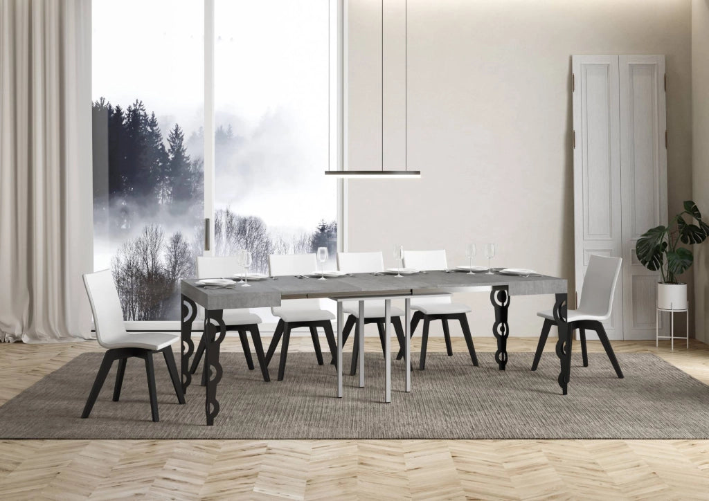 Tavolo allungabile 90/246x90 cm Karamay cemento gambe antracite