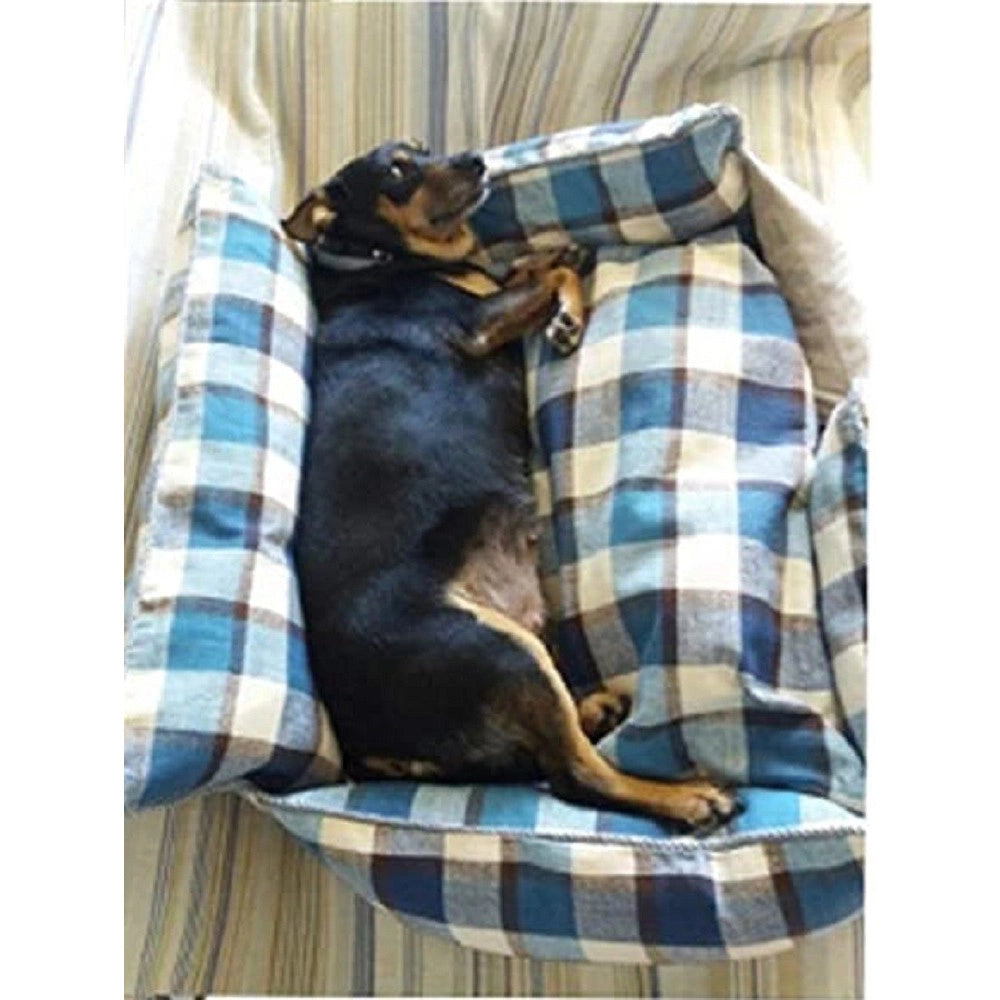 Trade Shop - Letto Per Cani Traspirante Cotone Lavabile Divano Taglia Xl 76x71cm Griglia Blu -