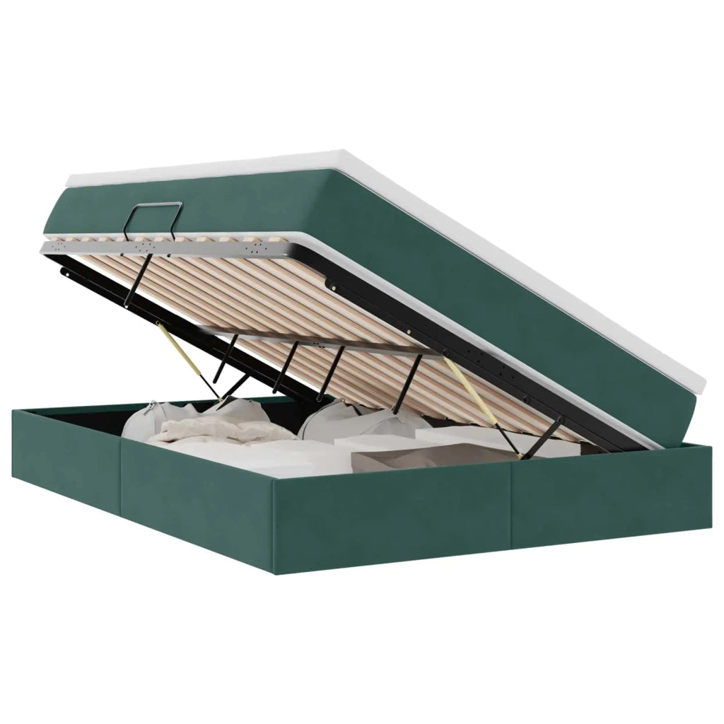 Letto con contenitore e materasso Verde Scuro 140 x 190 cm