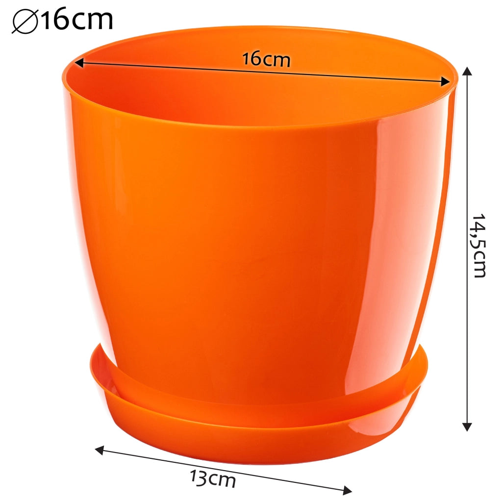 Vaso da fiori KADAX con sottovaso e coperchio in plastica, 16 cm, arancione. Kadax