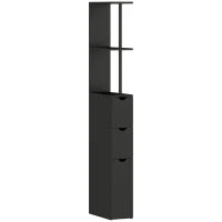 Mobile Colonna Salvaspazio in Legno con Ripiani, Armadietto e Cassetti, Nero, 15x33x136cm