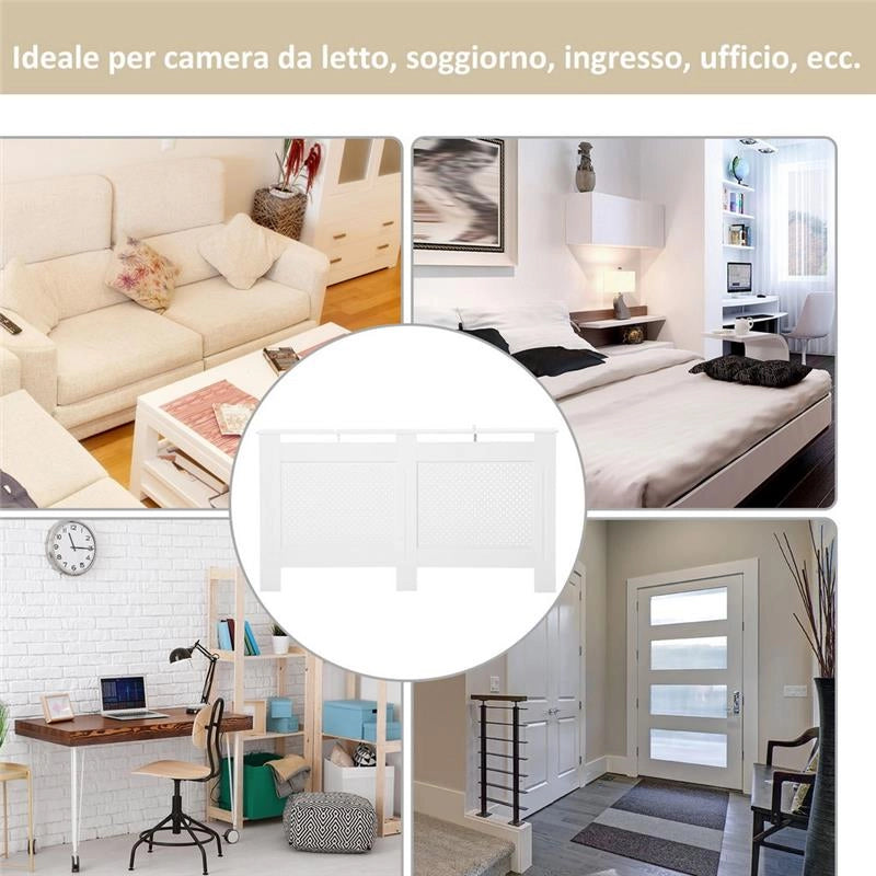COPRITERMOSIFONE IN LEGNO A GRIGLIA 151.5X82X19CM BIANCO