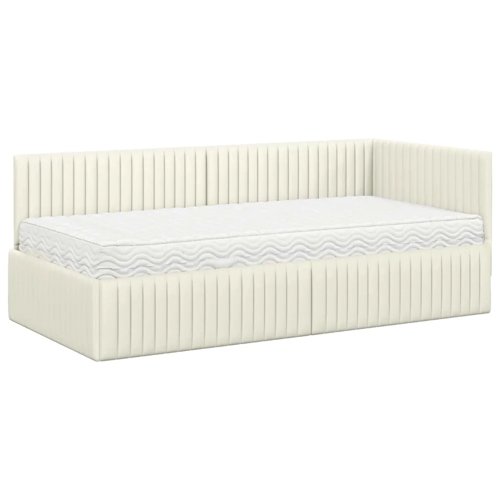 Struttura Letto Angolare con Materasso 2 pcs Crema Velluto 3393815