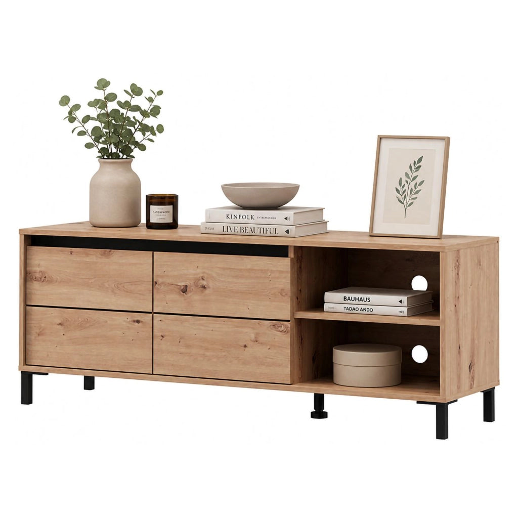 Cigno, Mobile Porta tv 2 Ripiani, 138x40x52h cm Marrone Rovere Nodi