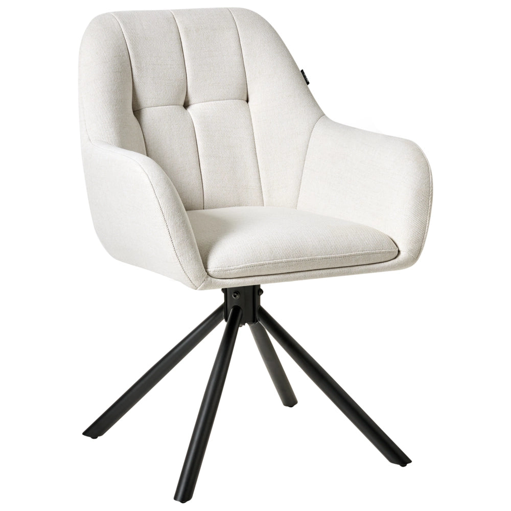 Sedia da pranzo girevole con rivestimento in tessuto bianco sporco Base girevole in metallo