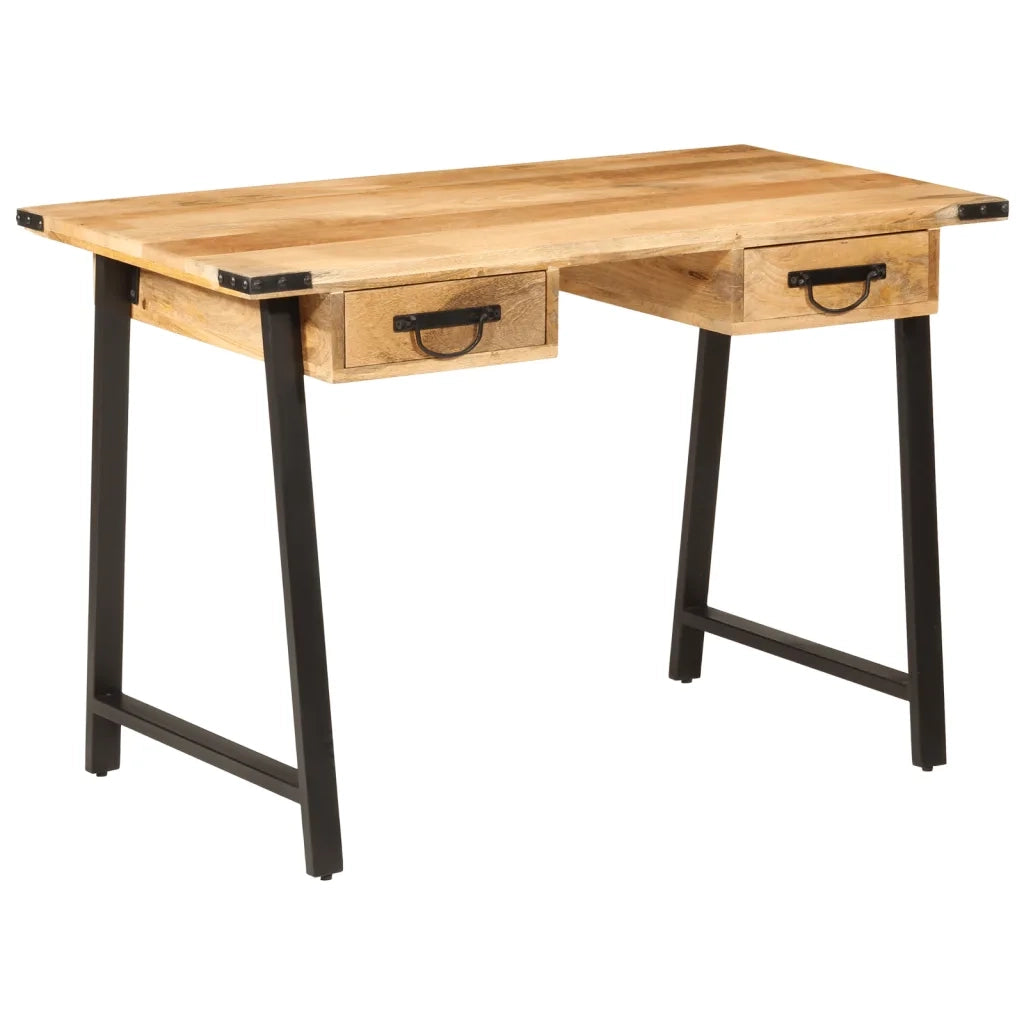 Scrivania | Tavolo da Ufficio con Cassetti 105x55x70 cm Legno Massello Mango Ferro