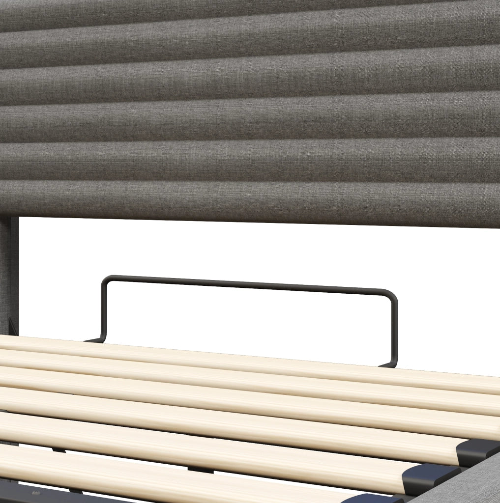 Letto imbottito 140x200 con LED, vano contenitore idraulico e porte USB/Type-C