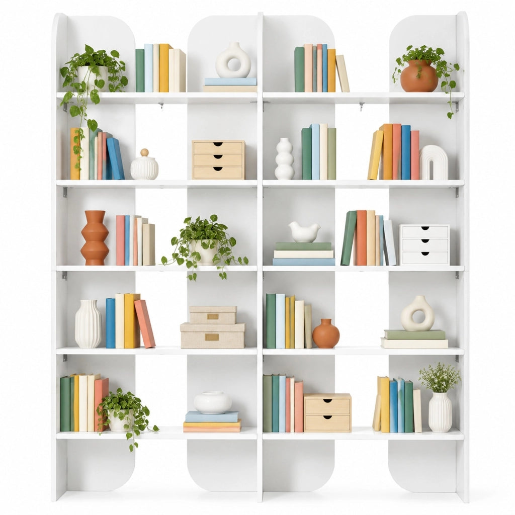 Libreria 135x25x160 cm bianca in pannelli di particelle, 5 ripiani aperti