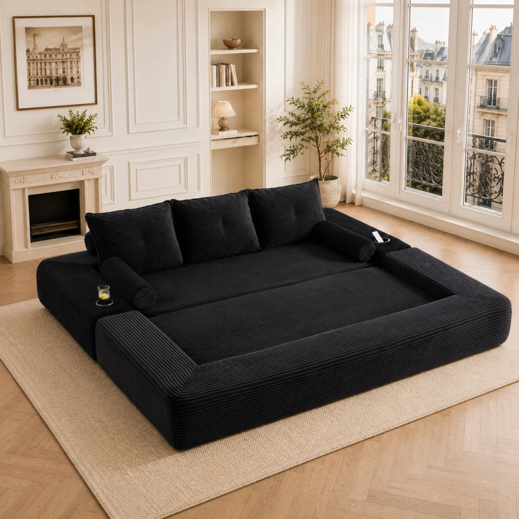 DIVANO LETTO 232x98x80 cm in tessuto a coste nero
