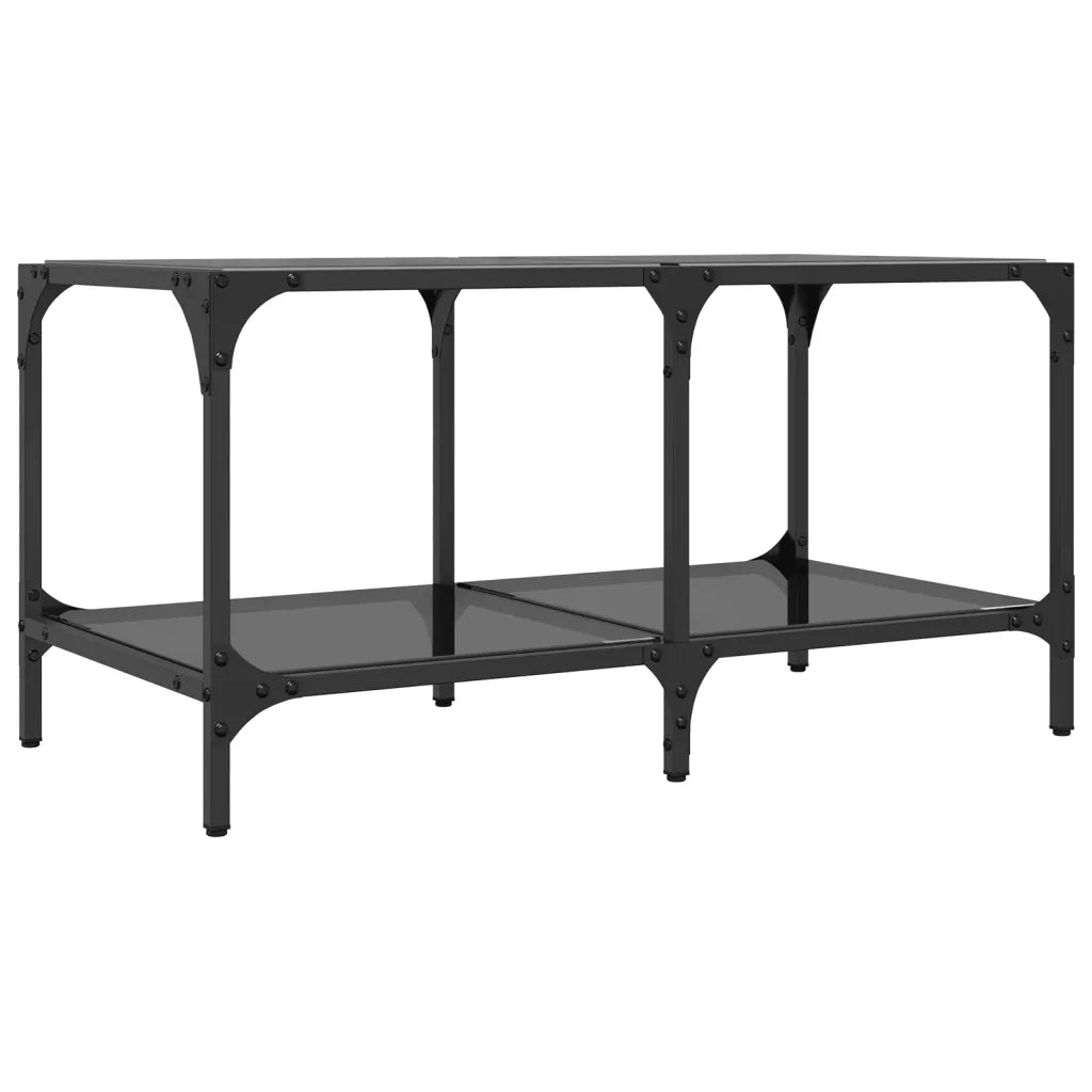 Tavolino con Piano in Vetro-Tavolino da soggiorno-Tavolo Nero 78,5x40x40 cm Acciaio 746787