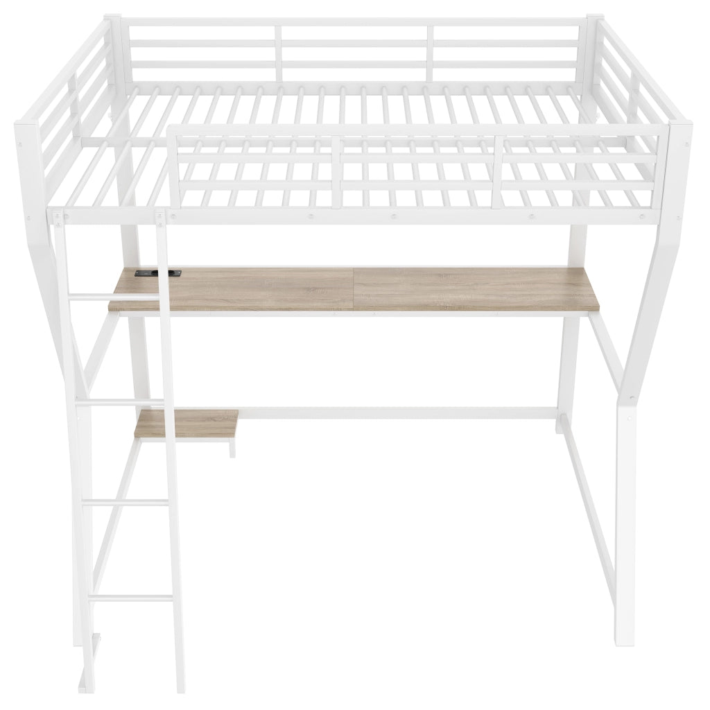Letto a soppalco matrimoniale 140×200 cm con LED; scrivania; presa USB; scala e barriera; senza materasso