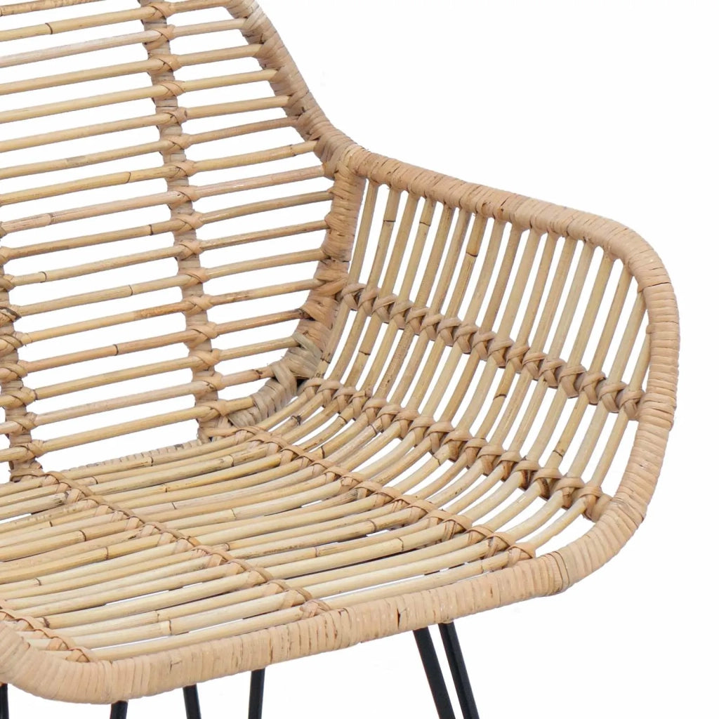 Sedia da pranzo 2 pcs Rattan e Ferro Naturale 55 x 50 x 74 cm