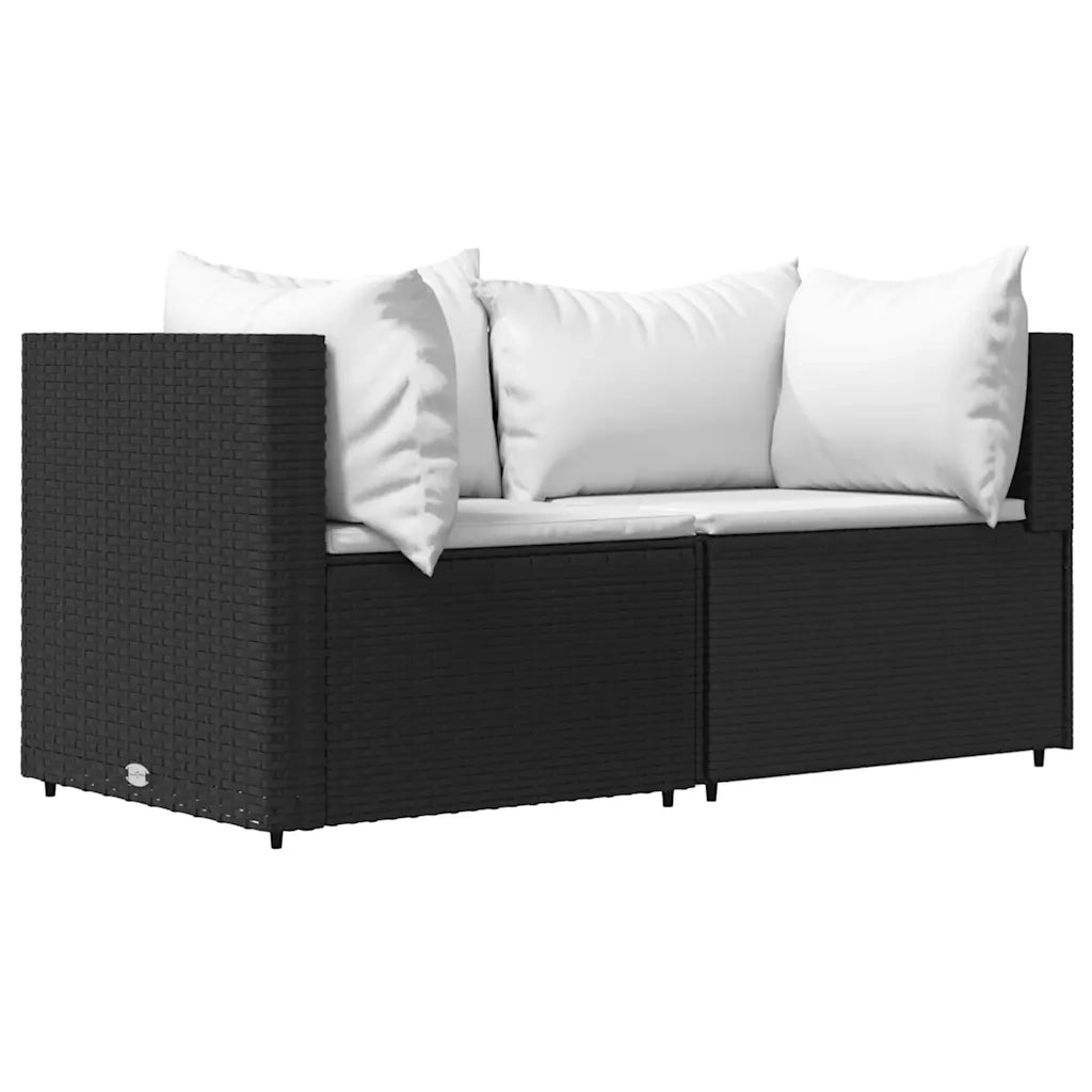 Set Divani da Giardino 3 pz | Set Salotto da Giardino con Cuscini Nero in Polyrattan