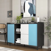 Credenza 120x40x80 cm con 2 cassetti e vano chiuso; MDF nero e blu