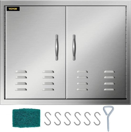Isola BBQ in acciaio inossidabile con doppie porte da 75,8 x 53,2 cm e aperture di ventilazione