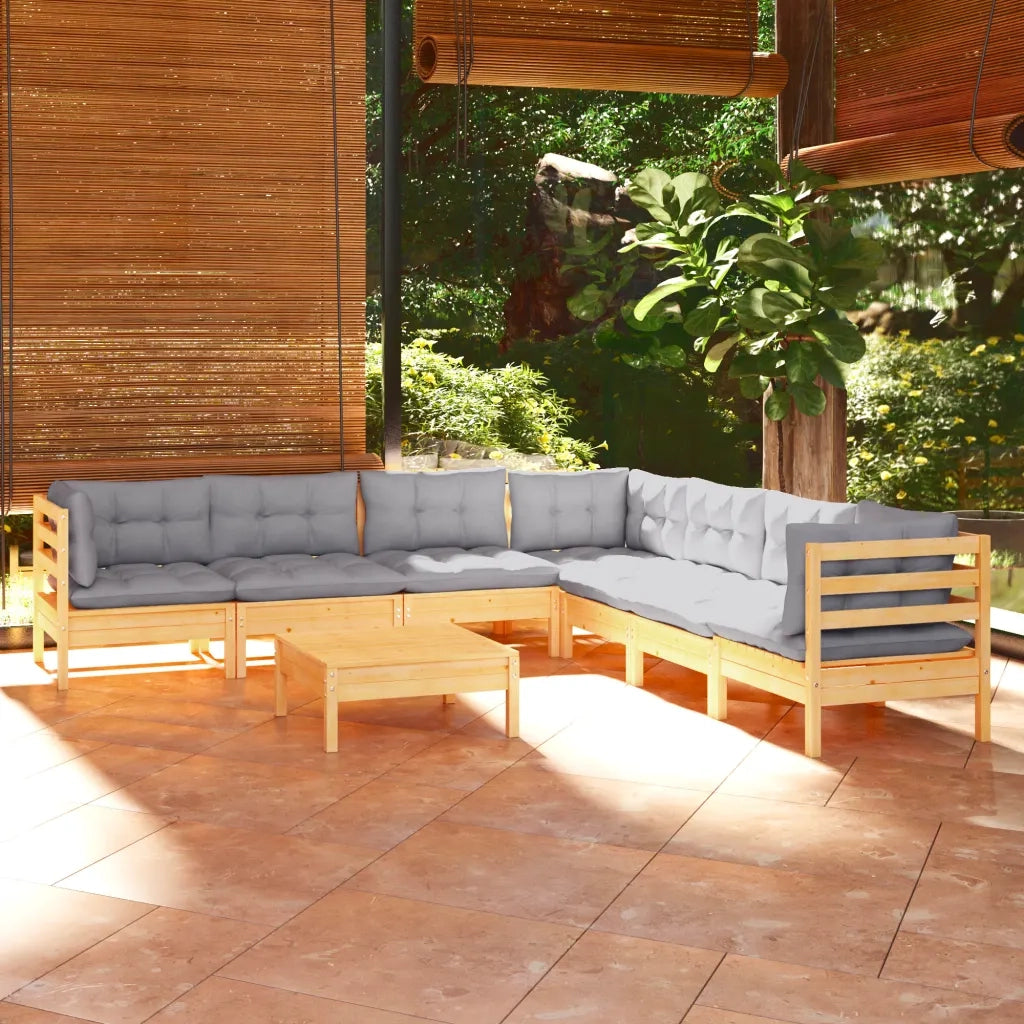 Set Divani da Giardino 8 pz con Cuscini Grigi Massello di Pino cod mxl 42507