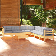 Set Divani da Giardino 8 pz con Cuscini Grigi Massello di Pino cod mxl 42507