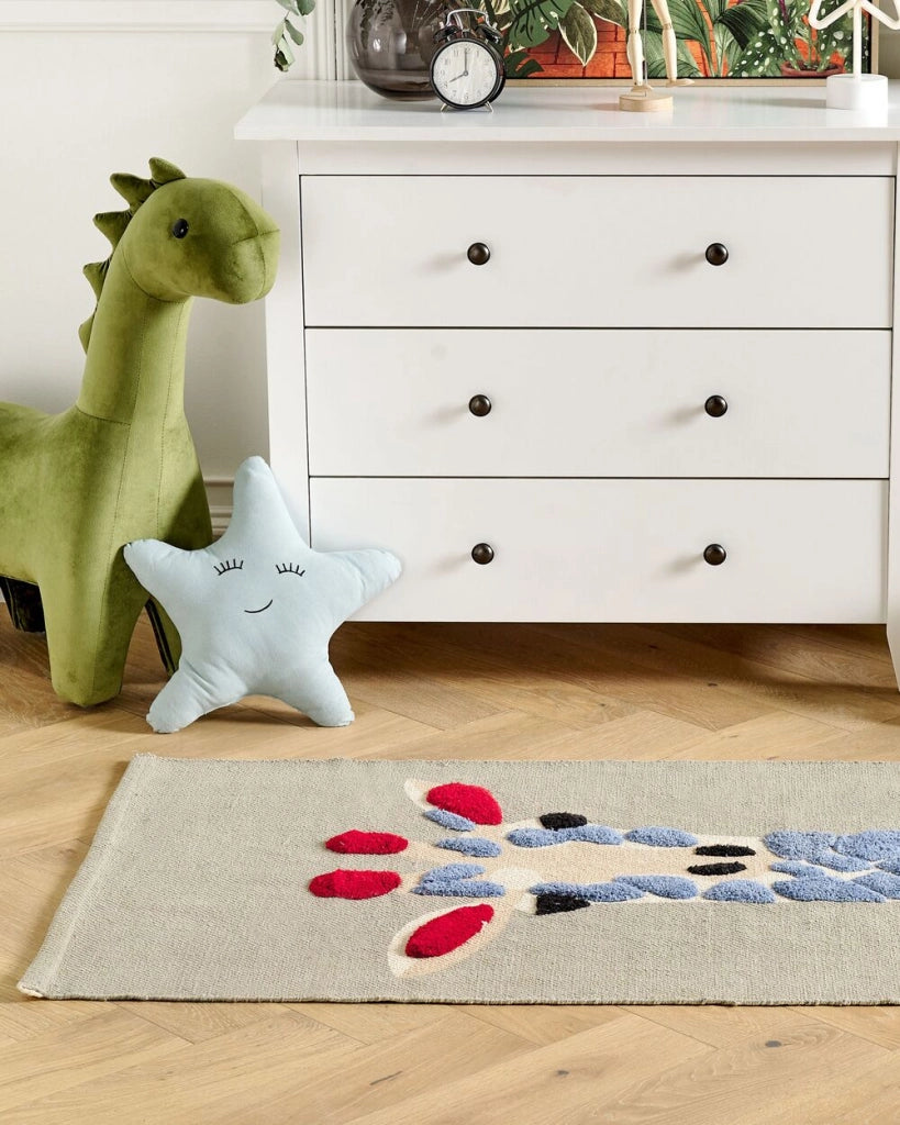 Tappeto per bambini in cotone con motivo a giraffa 80 x 150 cm tessuto a mano multicolore cameretta camera per bambini
