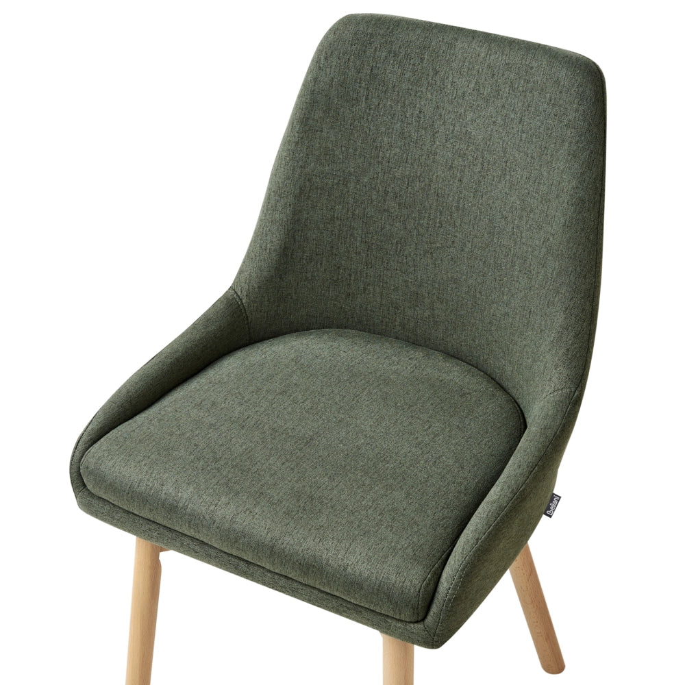 Set di 2 Sedie da Pranzo Gambe in Legno e Tessuto verde scuro Sedile spesso imbottito