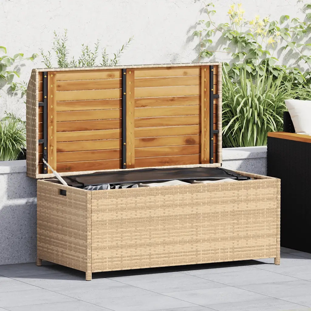 Panca Portaoggetti Beige Misto 100x50x52 cm Polyrattan e Acacia 365951
