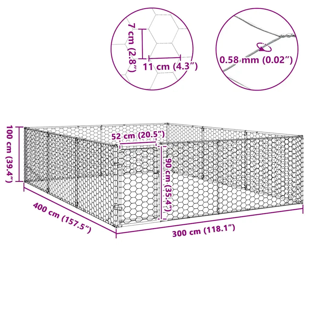 vidaXL Cuccia per Cani da Esterno con Porta 3x4x1 m Acciaio Zincato