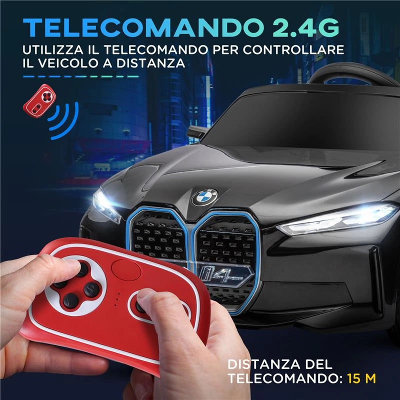 MACCHINA ELETTRICA PER BAMBINI 3-6 ANNI CON LICENZA BMW CON TELECOMANDO, CLACSON E FARI, 115X67X45 CM, NERA