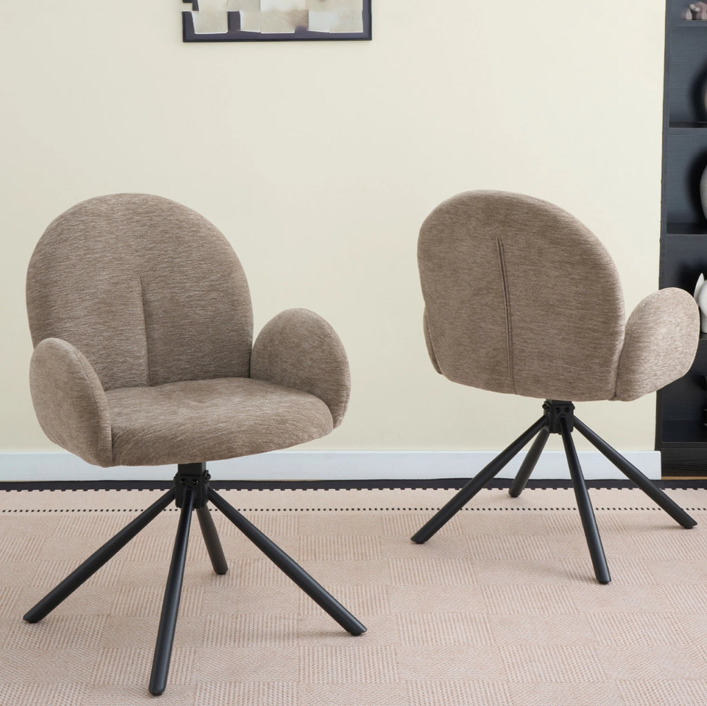 Set di 2 sedie girevoli con braccioli in chenille e metallo nero; taupe