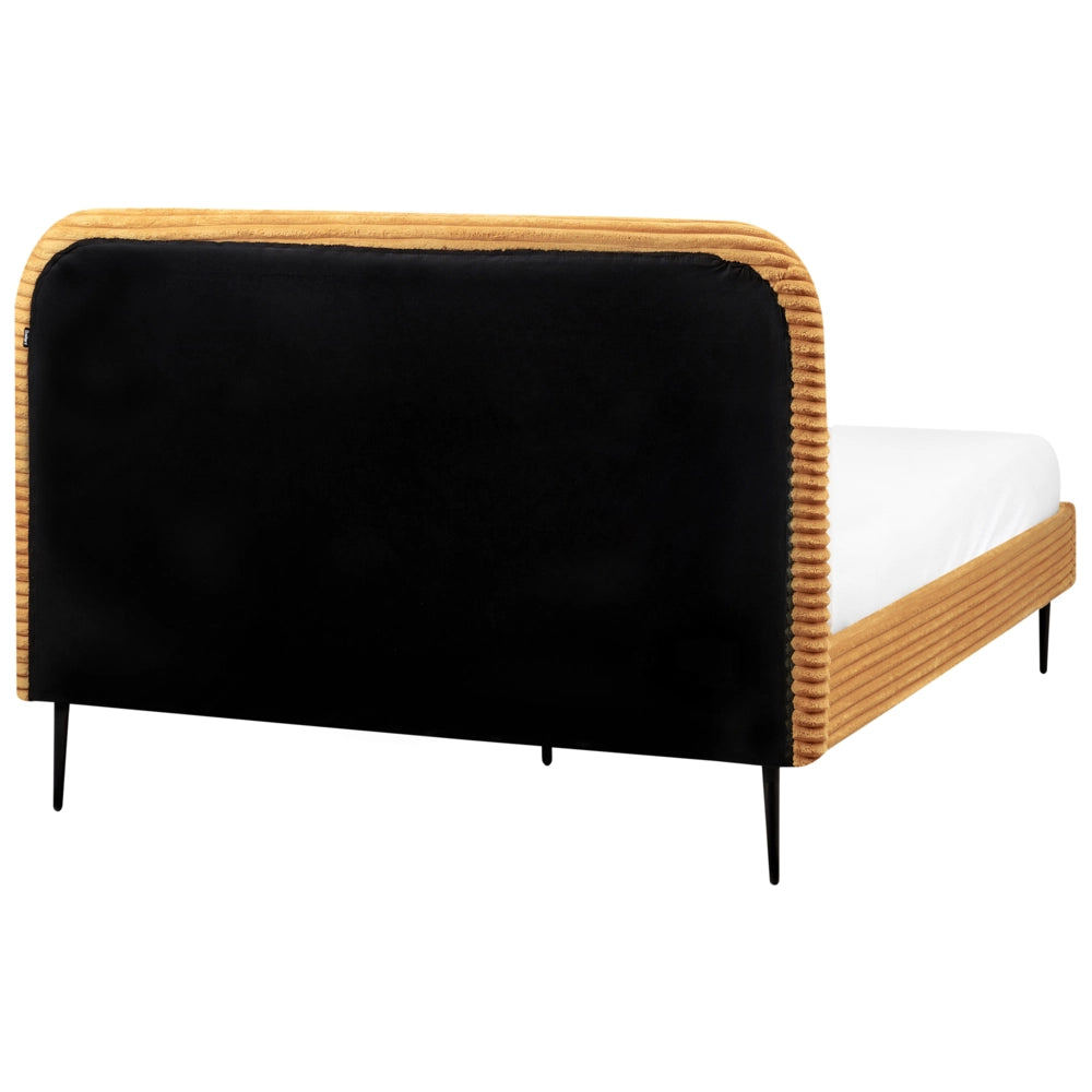 Letto arancione velluto a coste testiera con rete a doghe 140 x 200 cm design minimalista