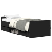 Letto singolo | Letto per adulti | Giroletto con Testiera e Pediera Nero 90x190 cm