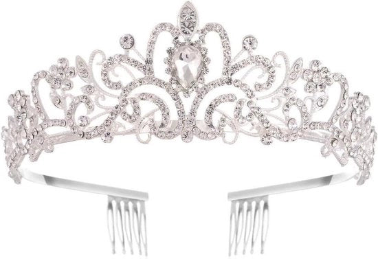 Diadema di cristallo - Corona da principessa per il matrimonio - Tiara per la sposa - Doccia di gala per la sposa - Costume da Halloween - Argento - Unico modello metallico