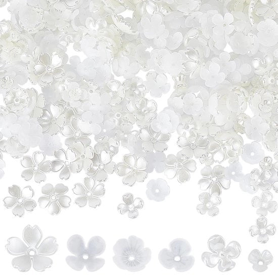 Accessori per gioielli - 600 pezzi - Spacer - Accessori per gioielli in acrilico - Bianchi - Assortimento foglie - Accessori per gioielli in spacer