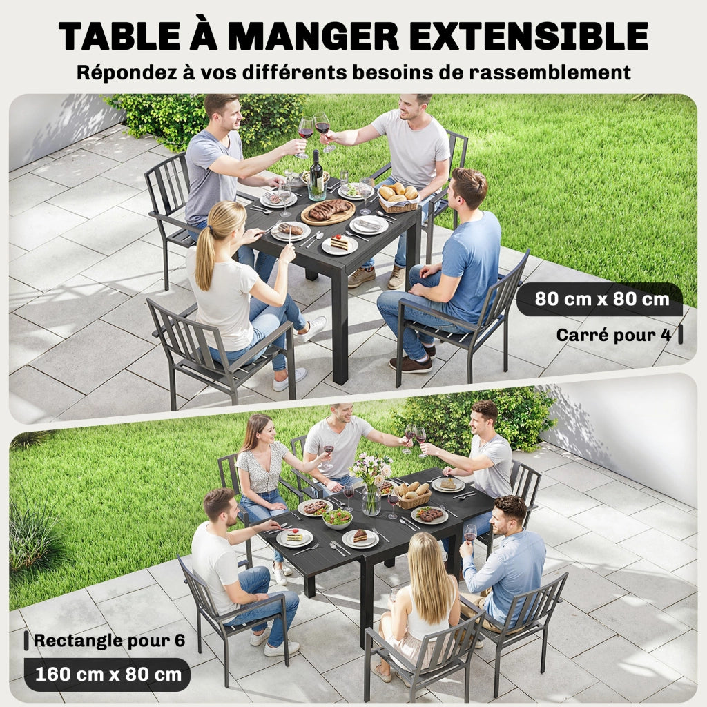 Tavolo da pranzo allungabile per esterno ¨C zephmum ¨C 80-160x80 cm nero