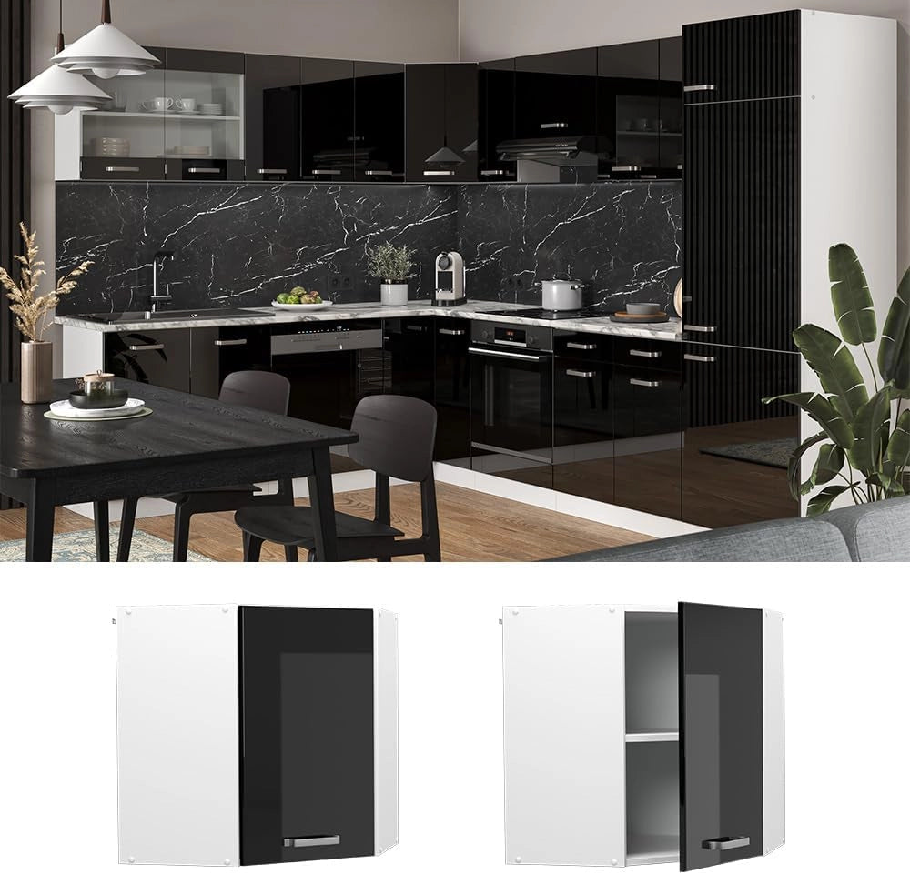 Mobile angolare da cucina R-Line, Nero lucido, 57 cm, per la libera combinazione all'interno di sistemi cucina modulari