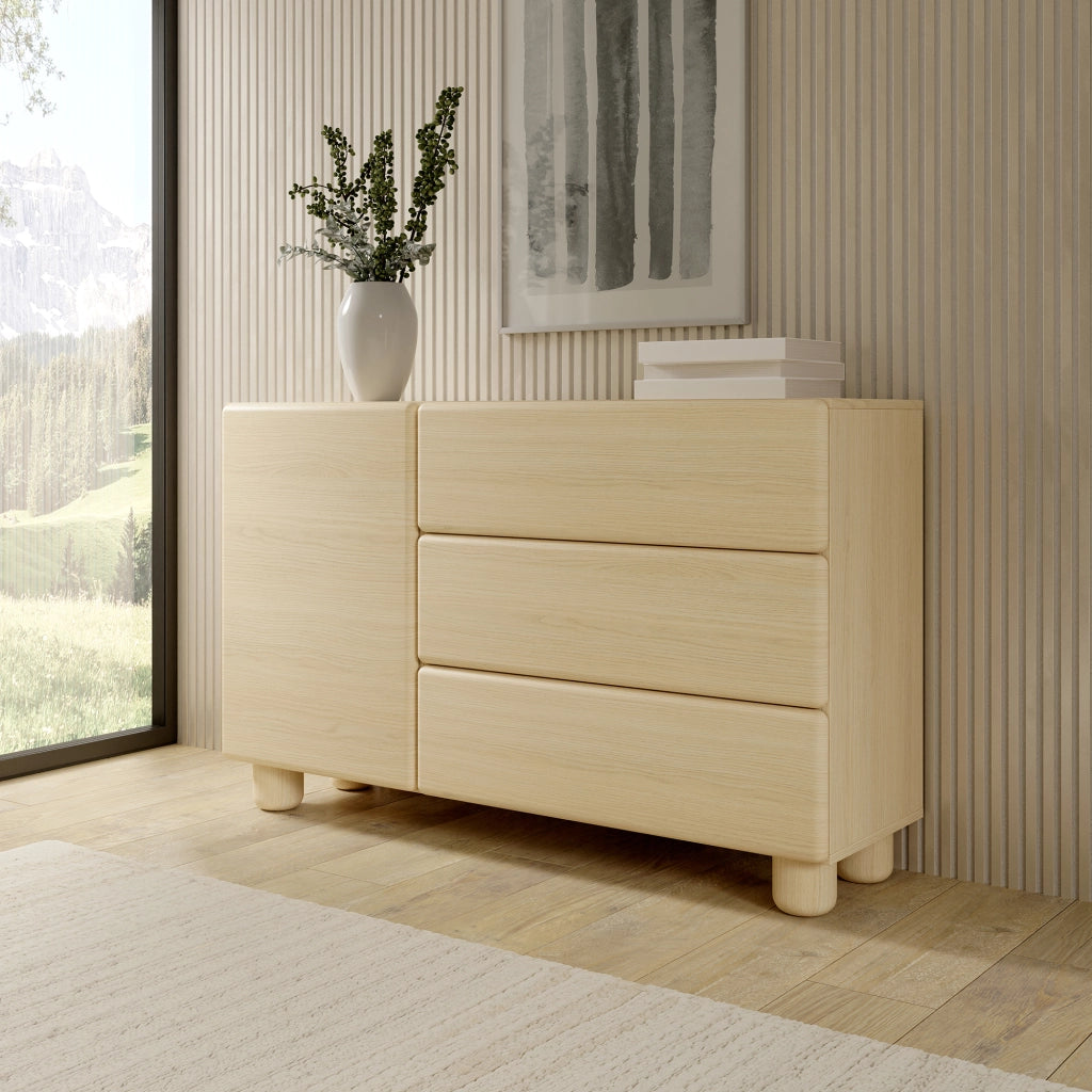 Madia Hanerito, Credenza 3 Cassetti, 130x38x80h cm Marrone Rovere