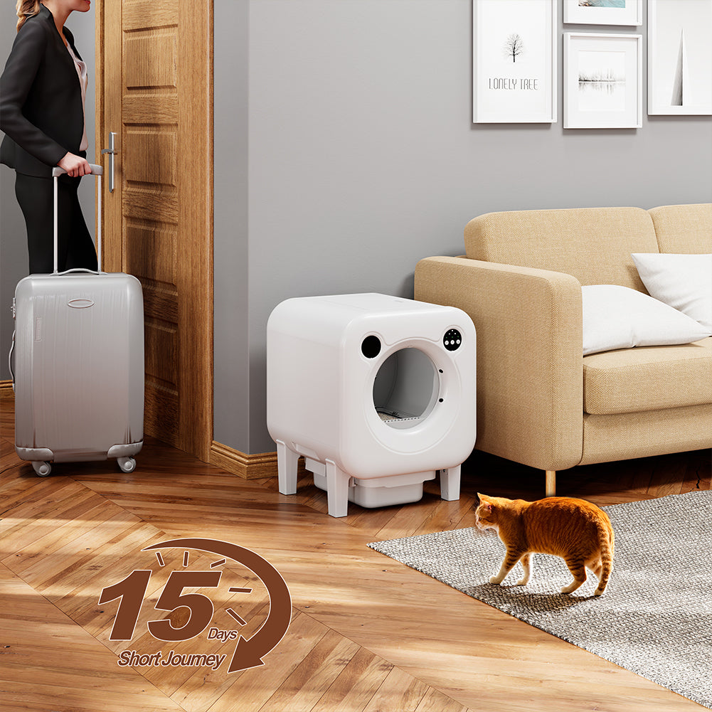 Lettiera Autopulente XXL per Gatti Smart Wifi con App e Controllo Capacità 70L Bianco