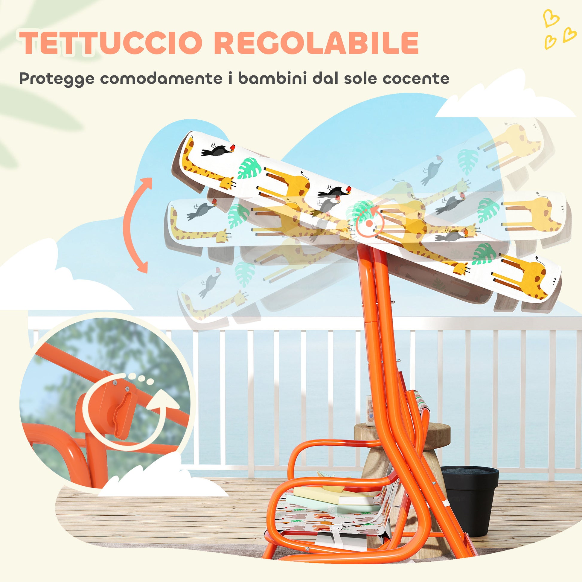 Dondolo per Bambini Altalena da Giardino 2 Posti 112x75x120 cm Arancione