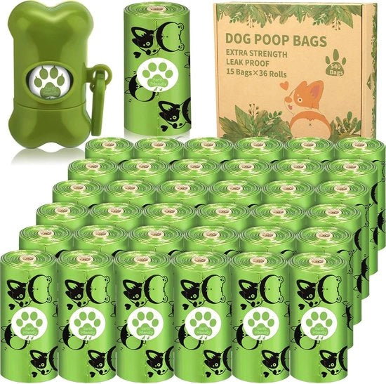 Sacchetti per escrementi di cane con dispenser - 540 sacchetti compostabili e impermeabili - miscela di farina di mais extra spessa e resistente