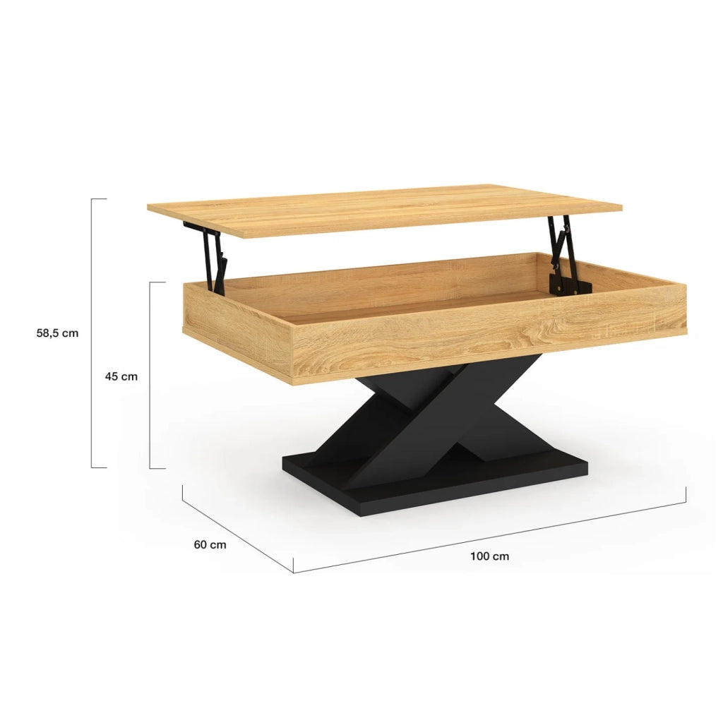 IDMarket - Tavolino rettangolare con piano sollevabile in legno ALICIA e base nera