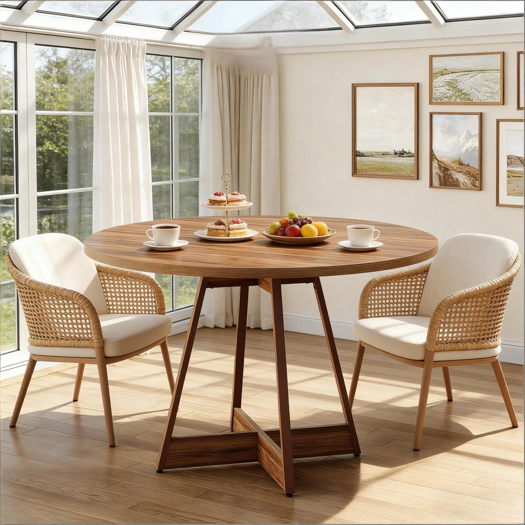 Tavolo da pranzo rotondo 100 cm marrone in MDF, tavolo cucina per 2-4 persone con base centrale