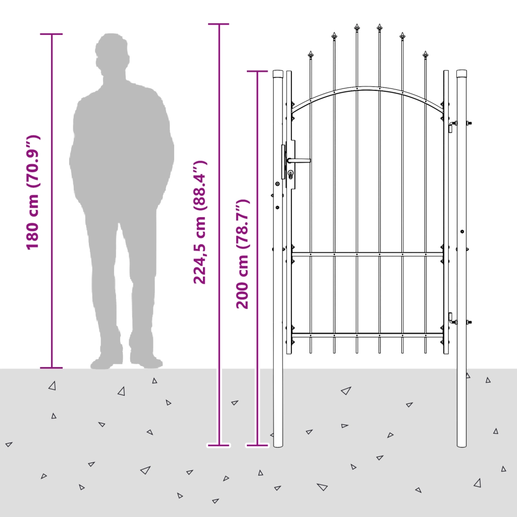 vidaXL Cancello da giardino con blocco Grigio 100 x 175 cm Acciaio