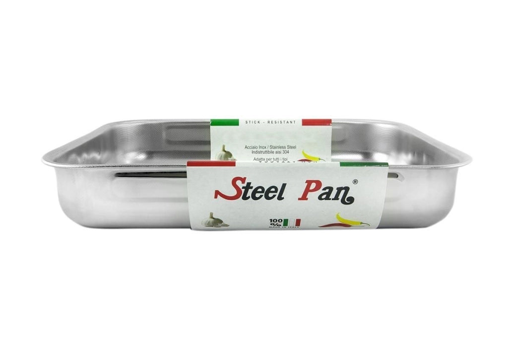 Steel Pan 101801 Teglia da Forno Rettangolare Acciaio Inox 18-10 Antiaderente Antigraffio 25x19x5 cm colore Acciaio Inox