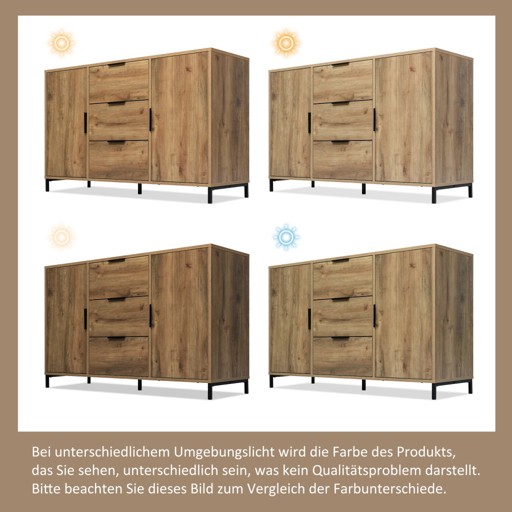 Cassettiera con 2 Ante e 3 Cassetti con Ripiano Regolabile; Stile Industriale; in Pannelli; Rovere Scuro; 120??40??76 cm