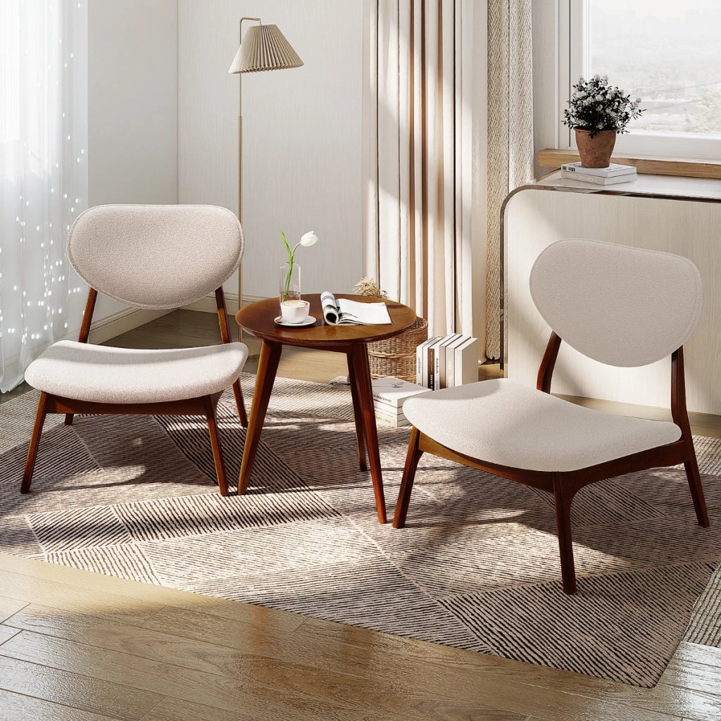 Sedie da salotto imbottite in tessuto di velluto di pecora con struttura in legno massello-Sedie accento in set di 2 con tavolino Beige