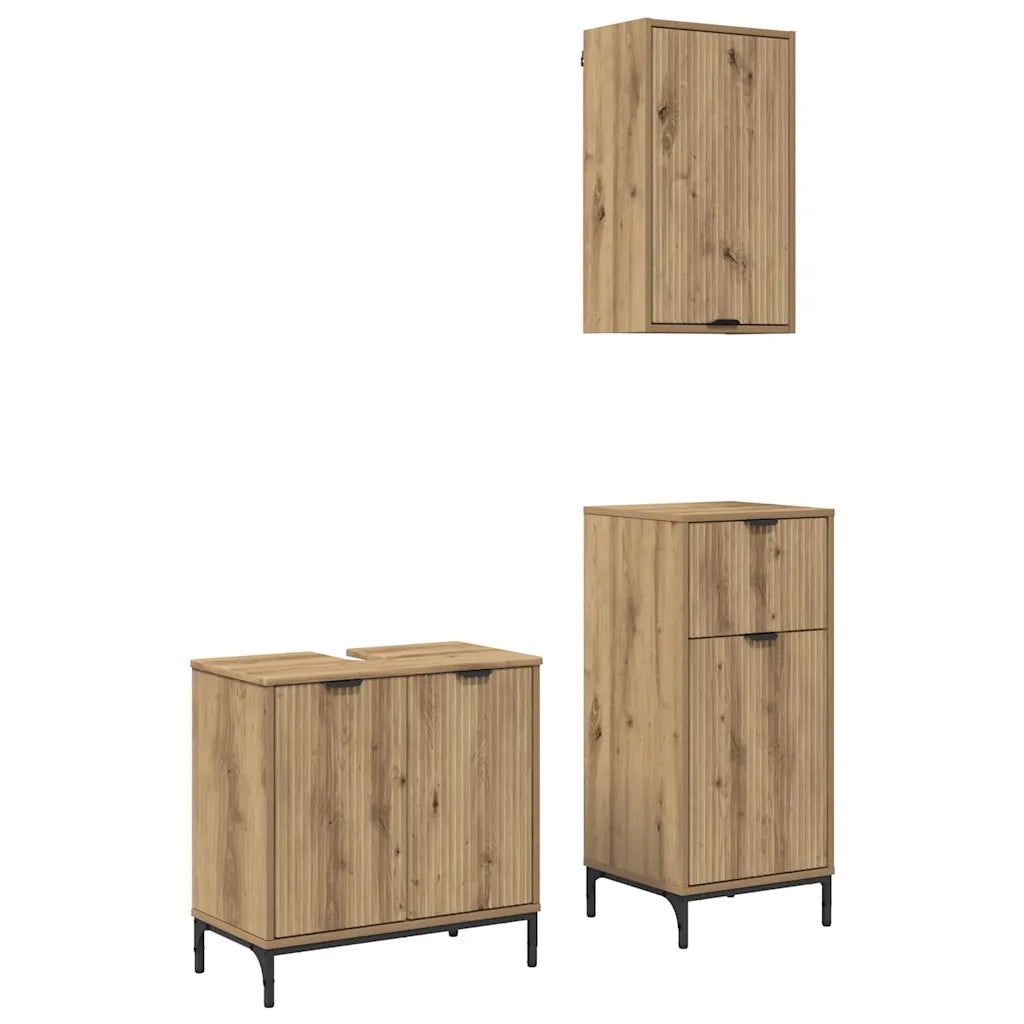 Set di mobili per il bagno con porta 3 pcs Rovere artigianale 3393112