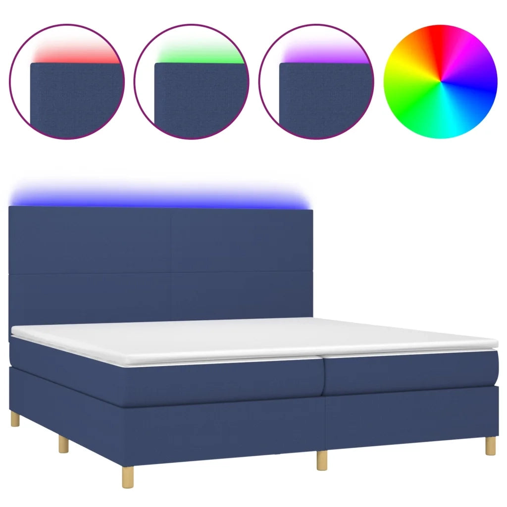 Letto a Molle Materasso e LED Blu 200x200cm in Tessuto 3135307