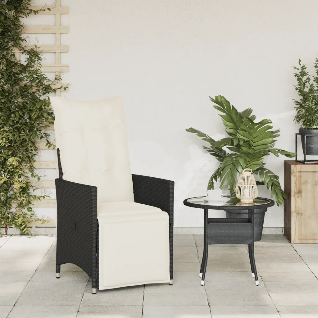 Sedia Reclinabile da Giardino | Sedie da Esterno con Cuscini Nera in Polyrattan