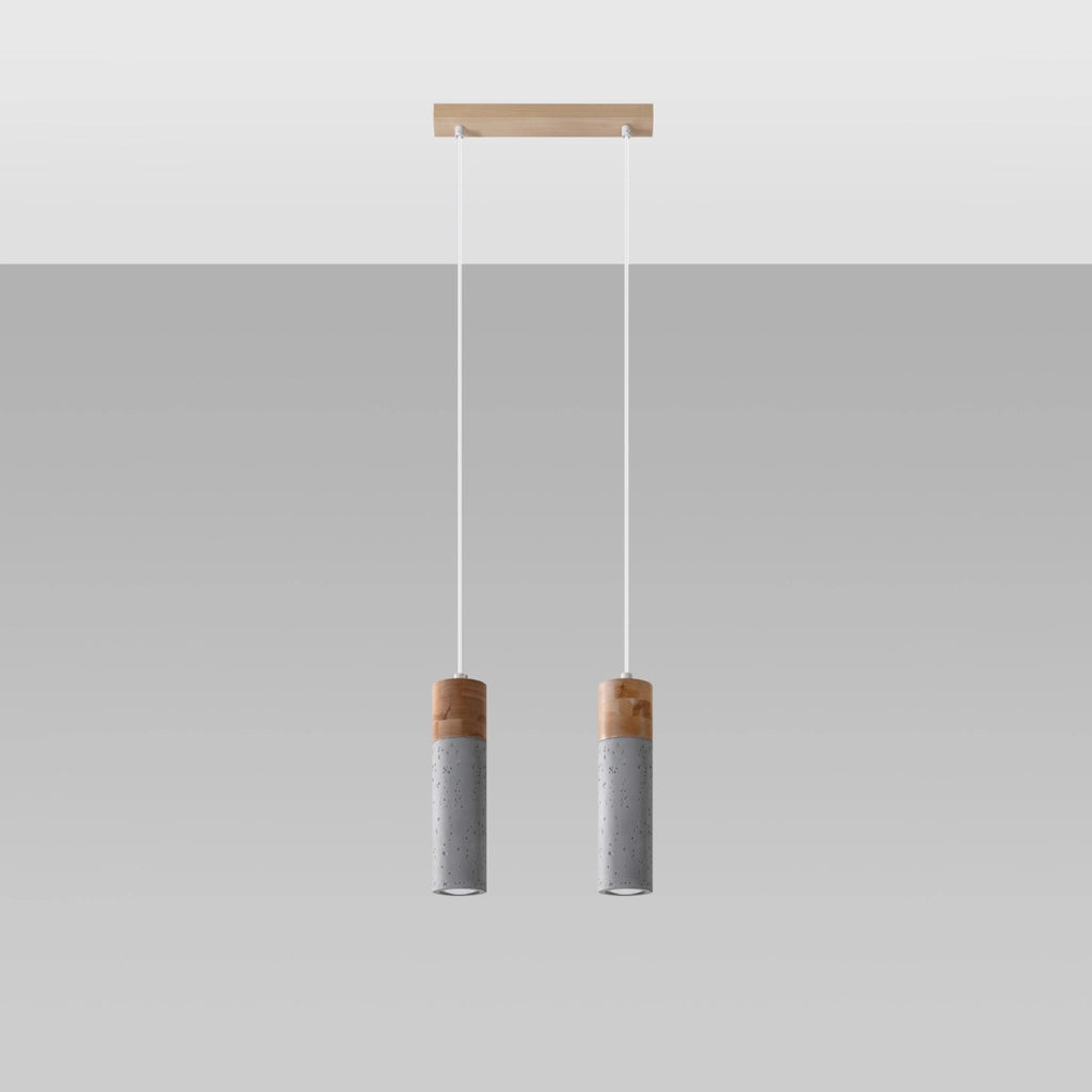 Lampada a sospensione in legno e cemento a 2 luci ZANE Persian Indigo, stile industriale