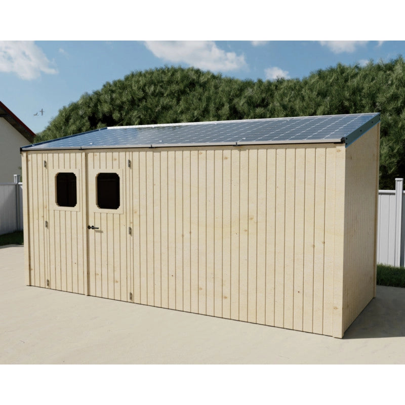Casetta da giardino in legno 186x463 cm con fotovoltaico 2kW Pareti 19 mm  4 pannelli fotovoltaici  LB1946.02TH Foresta