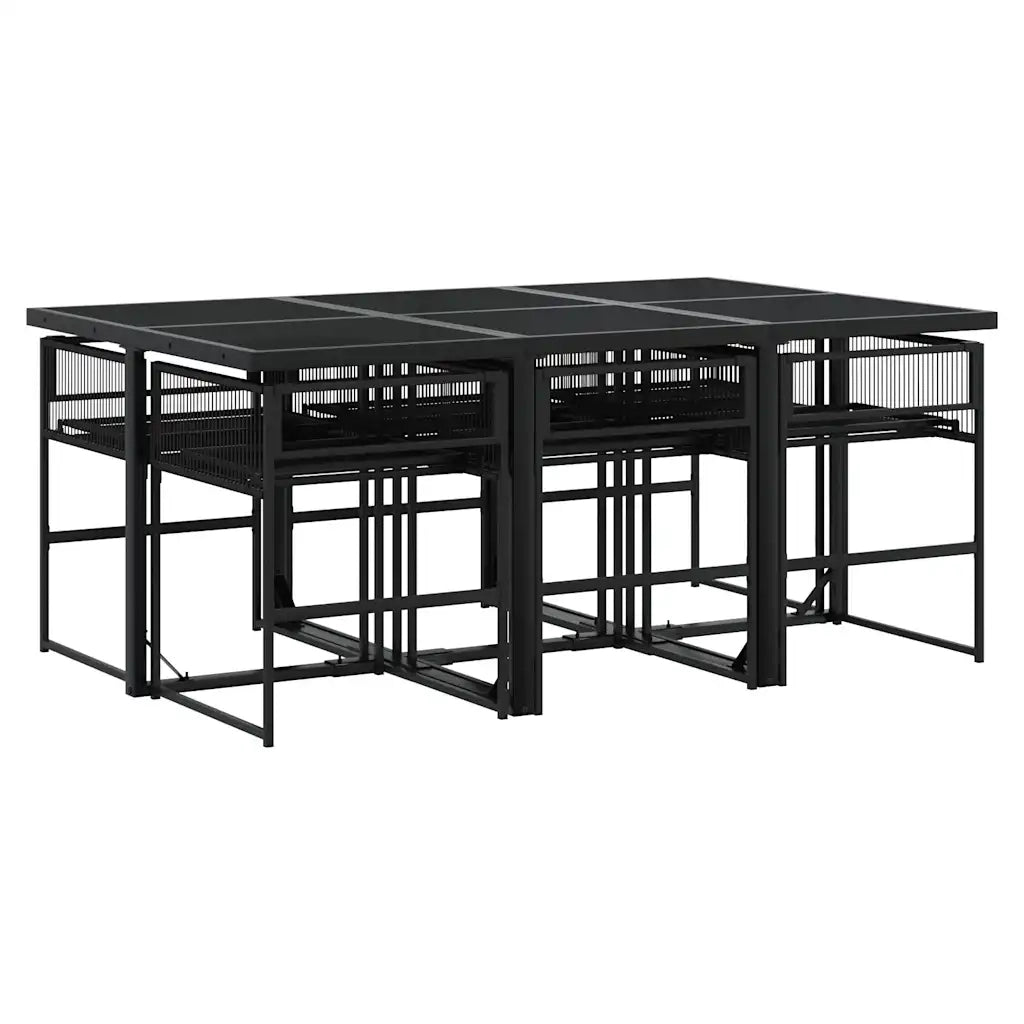 vidaXL Set da Pranzo da Giardino 7 pz Nero con Cuscini in Polyrattan
