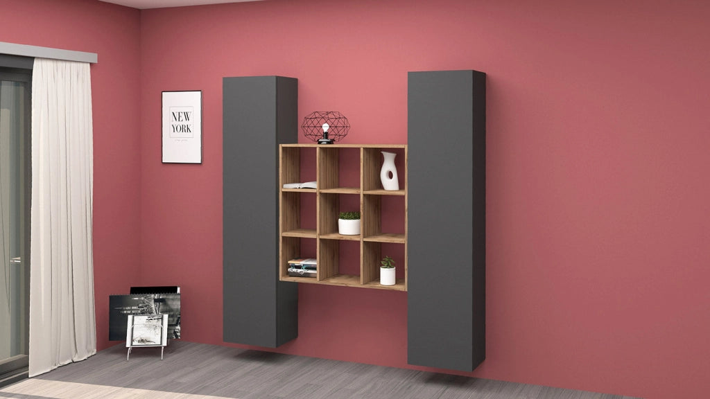 Parete Attrezzata Soggiorno 170x30x180 cm Maruska n°31 Grigio Antracite Opaco